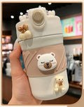 Axyaa Cute Bear Double Drink Thermos Coffee Mug Stainless Steel Tumbler