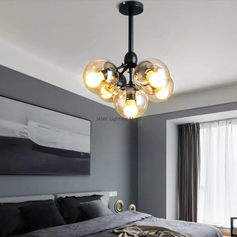 Axyaa Retro Industrial Magic Bean Glass Chandelier LED Loft Dining Living Room