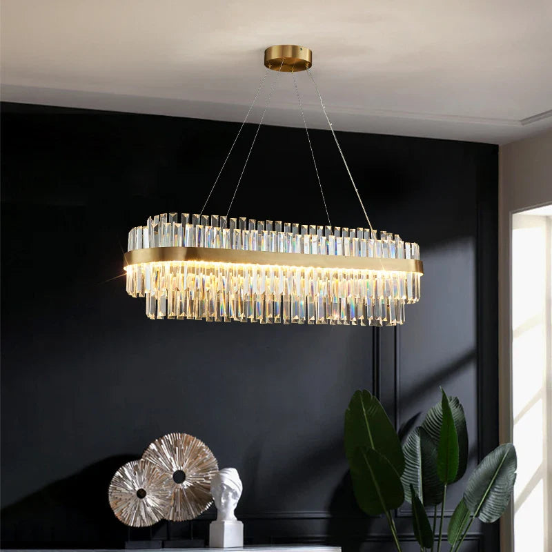 Axyaa Gold Metal Round LED Pendant Light with Dimmable K9 Crystals