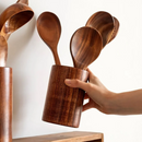 Axyaa Wood Kitchen Utensil Set - Skimmer Spoons, Salad Scoop, Non-Stick Colander