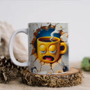 Axyaa Ceramic Coffee Mug 350ml: Fun Emoticons Design, Perfect for Home and Office