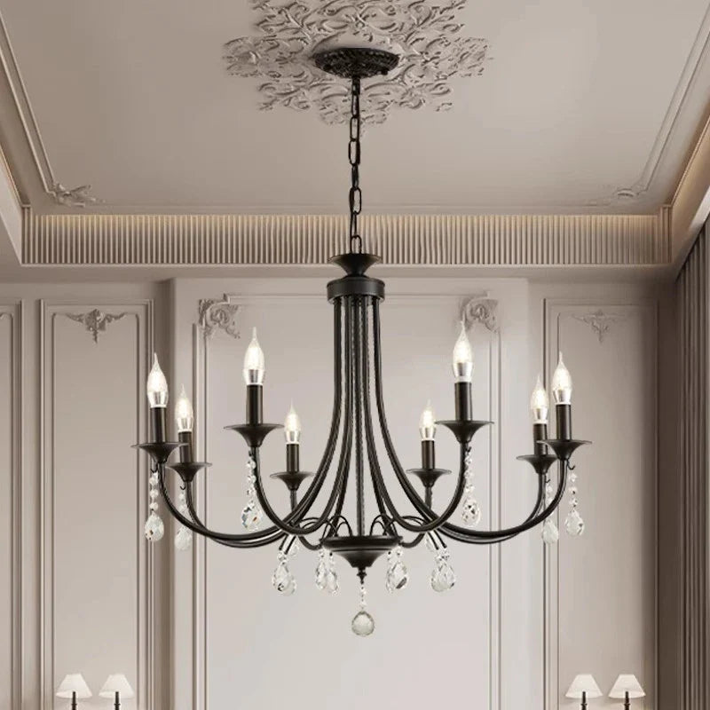 Axyaa European Classic Black Crystal Chandelier Candle Lighting