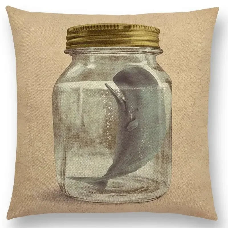 Cute Ghost Sailboat Whale Diver Cushion Cover by Axyaa