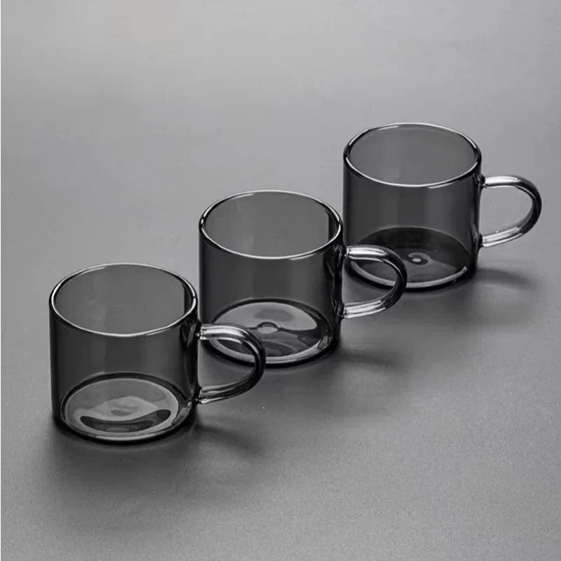 Axyaa Smoke Grey Glass Teacup Set 100ml Kung Fu Small Handle Cup