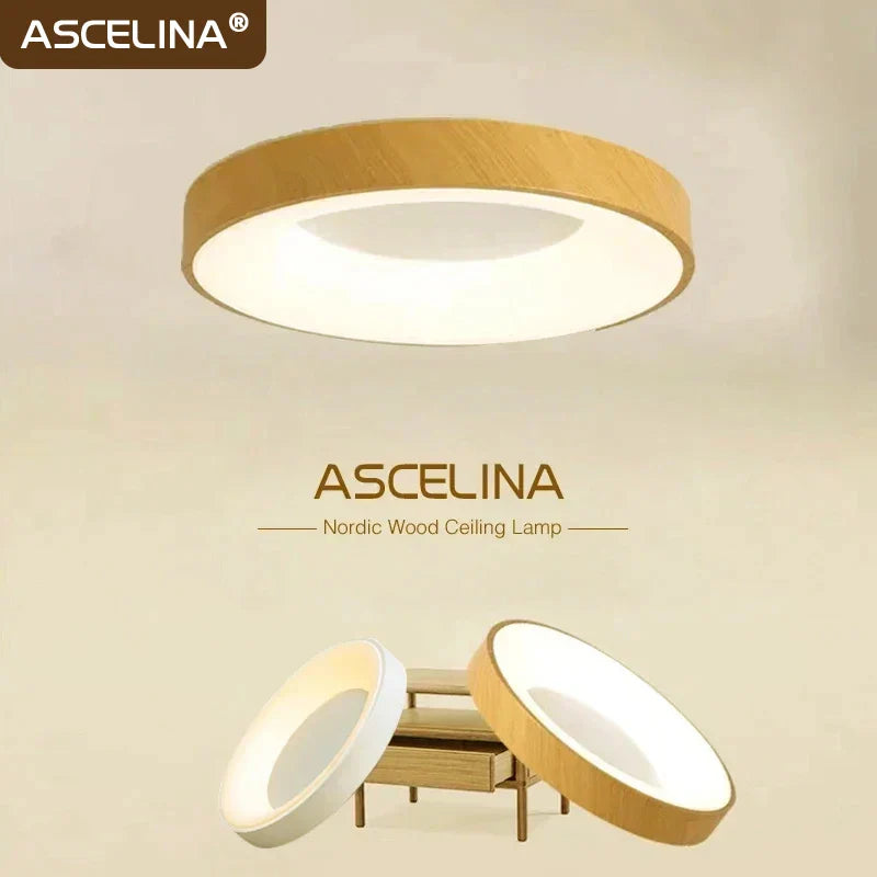 Axyaa Wood Grain White Acrylic LED Ceiling Light for Home Decoration