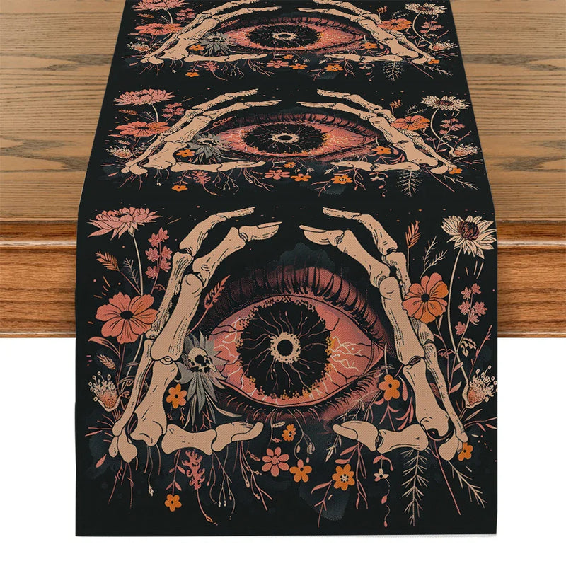 Axyaa Halloween Table Runner Farmhouse Decor Holiday Party Branches Flowers Leaves