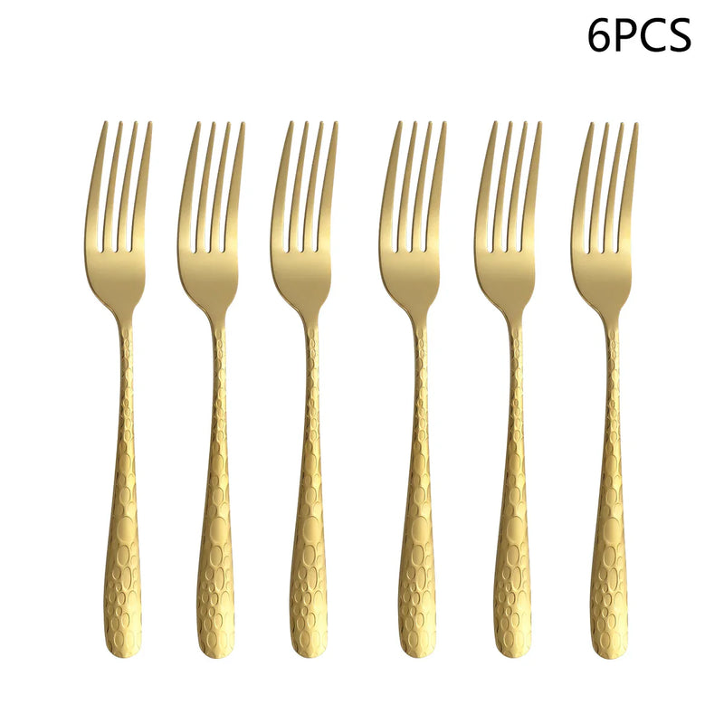 Axyaa Gold Stainless Steel Western Tableware Set: Knife, Fork, Spoon - 24pcs