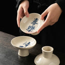 Axyaa Hand-Painted Ceramic High Leg Tea Tray - Exquisite Living Room Fruit Dim Sum Plate.