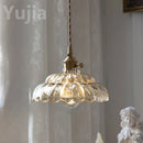 Axyaa Amber Glass Pendant Light Brass Vintage Adjustable Hanging Lamp