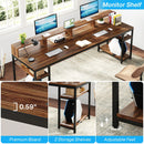 Axyaa Double Computer Desk with Monitor Stand, Storage Shelves | 78.74" Extra Long Work Table