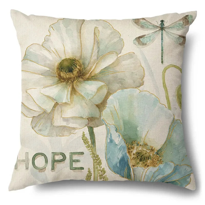 Axyaa Rose Butterfly Print Cotton Linen Pillowcase for Modern Living Room Decor