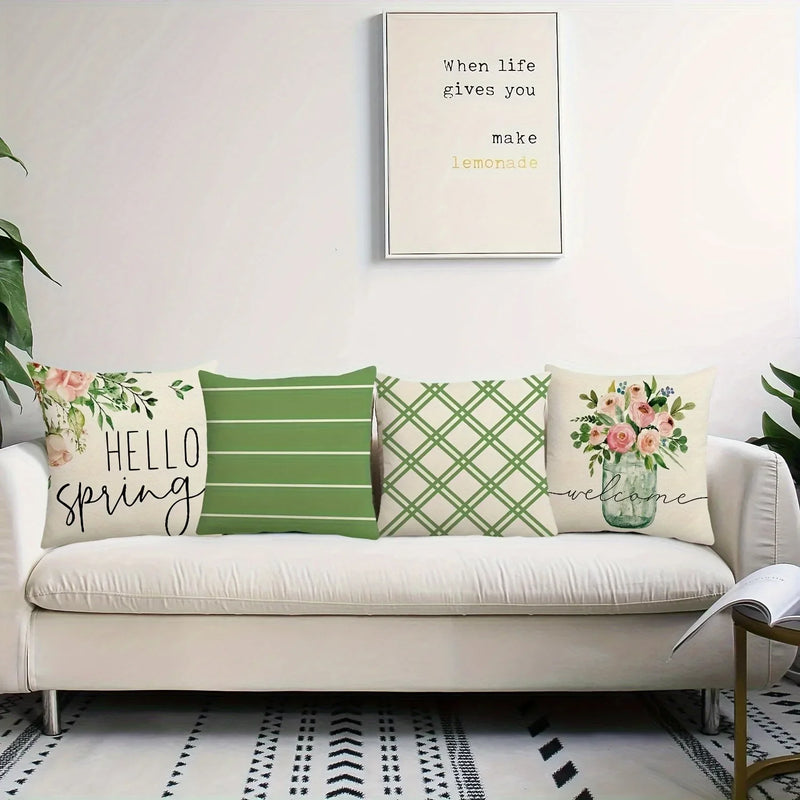 Axyaa Floral Green Plaid Striped Pattern Sofa Cushion Cover 45x45cm