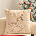 Axyaa White Faux Rabbit Fur Christmas Pillow Cover, Gold Snowman Snowflakes Embroidery