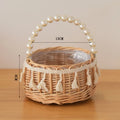 Axyaa Hand-Woven Rattan Flower Girl Basket with Handle for Wedding Flower Arrangement