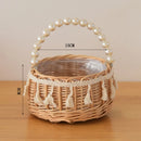 Axyaa Hand-Woven Rattan Flower Girl Basket with Handle for Wedding Flower Arrangement