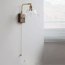 Axyaa Nordic LED Wall Light Pull Chain Switch Copper Walnut Wood Glass Sconce