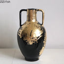 Axyaa Gold Foil Patterned Ceramic Vase Creative Plant Pot Aesthetic Room Decor