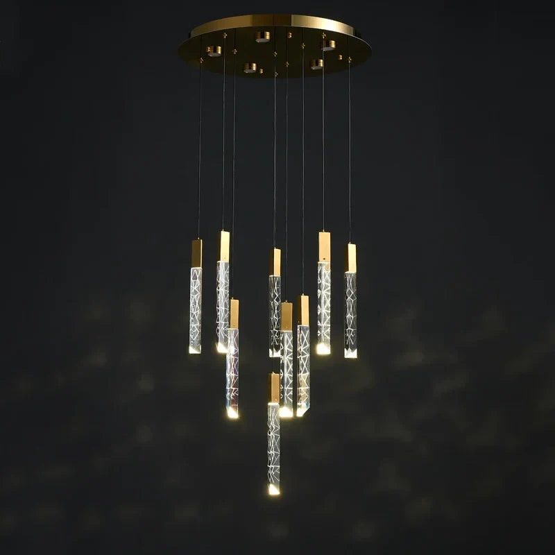 Axyaa Modern Luxury Pendant Lamp, K9 Crystal Gold Chandelier for Loft and Duplex Staircase