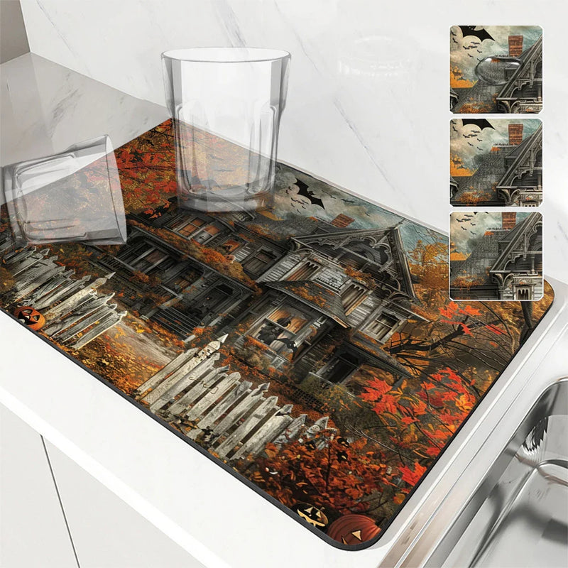 Axyaa Halloween Kitchen Draining Mat with Quick Dry Technology
