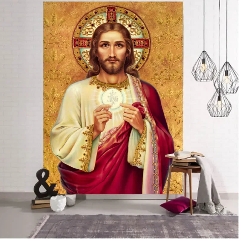 Axyaa Virgin Mary Tapestry: Medieval Retro Style Boho Wall Hanging for Home Decor