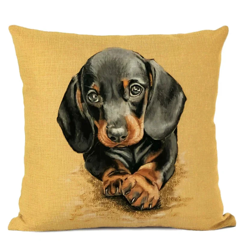 Cute Bulldog Hand-Painted Linen Pillowcase by Axyaa Teddy Collection