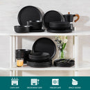 Axyaa Black Stoneware Dinnerware Set for 6, 24-Piece Oven-Safe Plates and Bowls