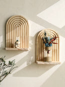 Wooden Arch Wall Shelves for Boho Home Decor by Axyaa - Rustic Display Rack for Plants, Bedroom, Living Room