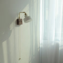 Axyaa White Glass LED Wall Light Hallway Fixture with Walnut Wood & Brass Switch
