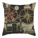Axyaa Vintage Flower Clock Car Printed Linen Pillow Cover 45x45cm