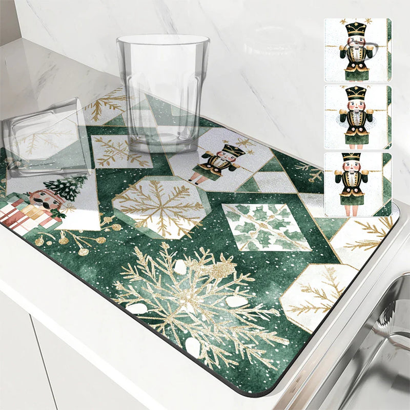Axyaa Christmas Nutcracker Drying Mat for Kitchen and Bathroom
