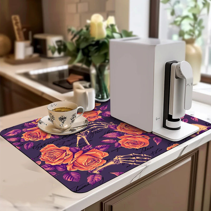Axyaa Halloween Skull Drying Mat for Kitchen Counter and Coffee Bar