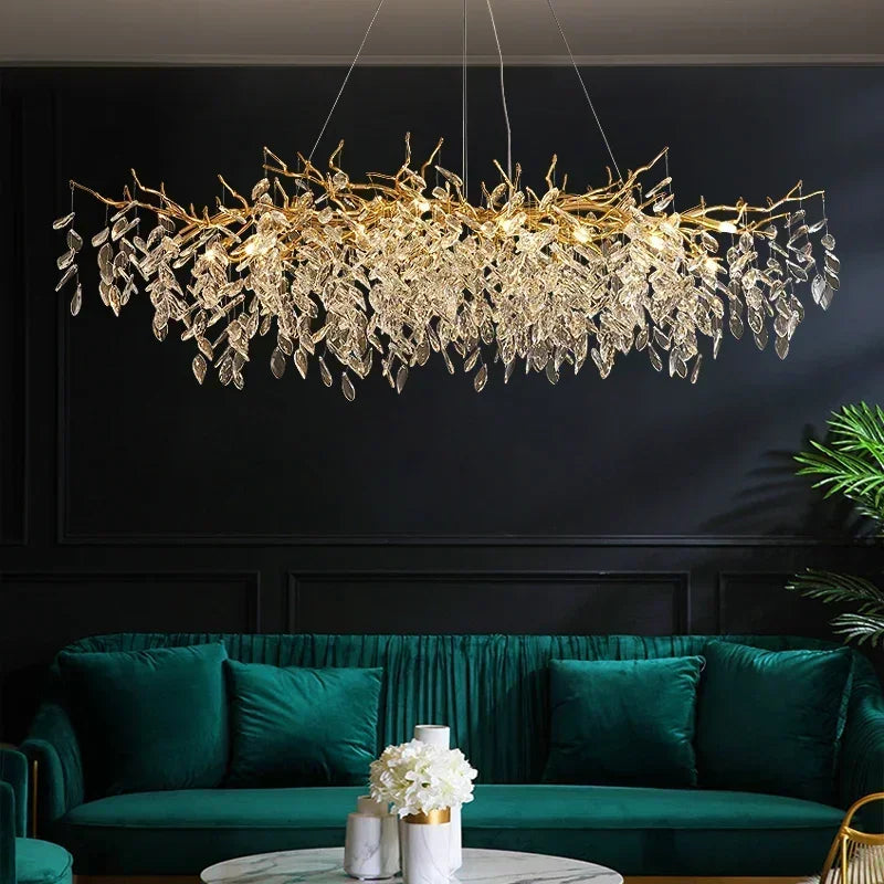 Axyaa Branch-Shaped Crystal Chandelier for Villa Duplex Living Room LED Pendant Lamp