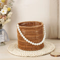 Axyaa Pearl Handle Rattan Basket: Stylish, Versatile, Big Capacity for Flowers, Picnics, Weddings