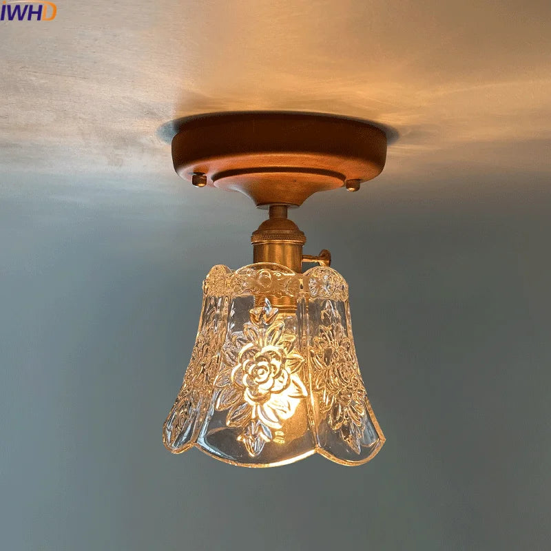 Axyaa Glass Wood LED Ceiling Lights Modern Plafondlamp for Living Room & Corridor