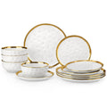 Axyaa 12/24-Piece White and Golden Rim Dinnerware Sets for 4