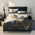 Axyaa Black Gold Marble Feather Rose 3D Single Piece Fitted Sheet