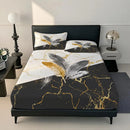 Axyaa Black Gold Marble Feather Rose 3D Single Piece Fitted Sheet