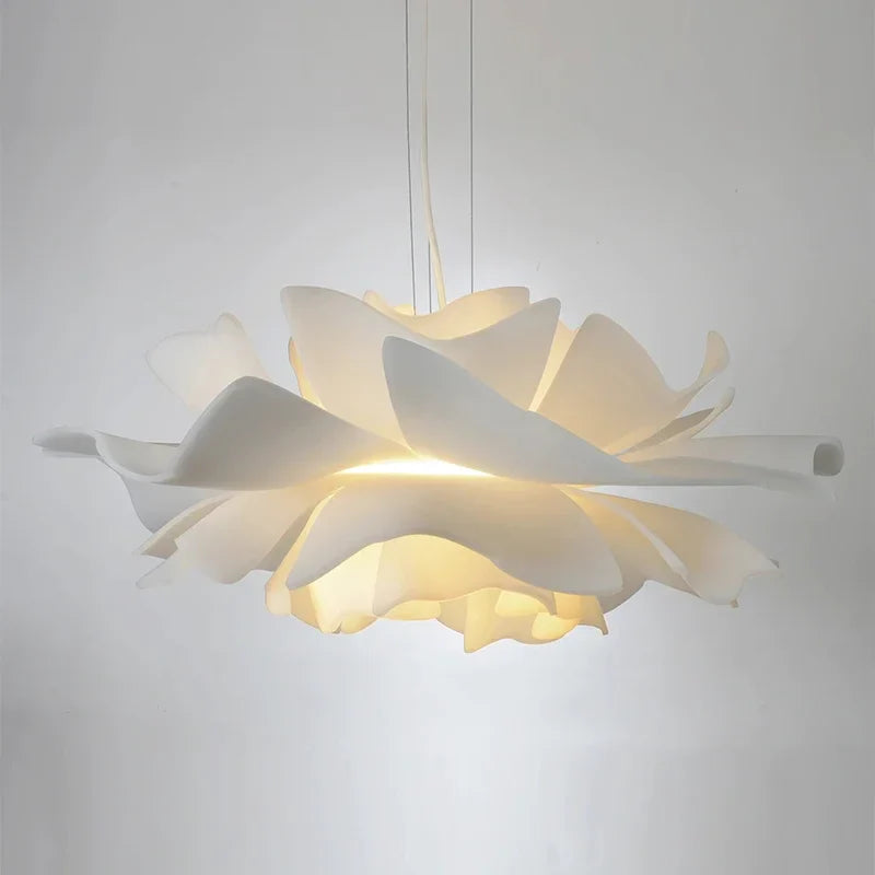 Axyaa Lotus Shape LED Chandeliers Cream Lighting Fixtures for Modern Living Room
