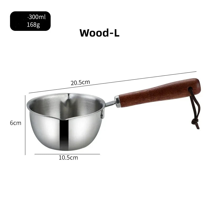 Axyaa Stainless Steel Oil Pot with Wooden/Steel Handle, Small Saucepan - Cooking Tools & Kitchen Accessories