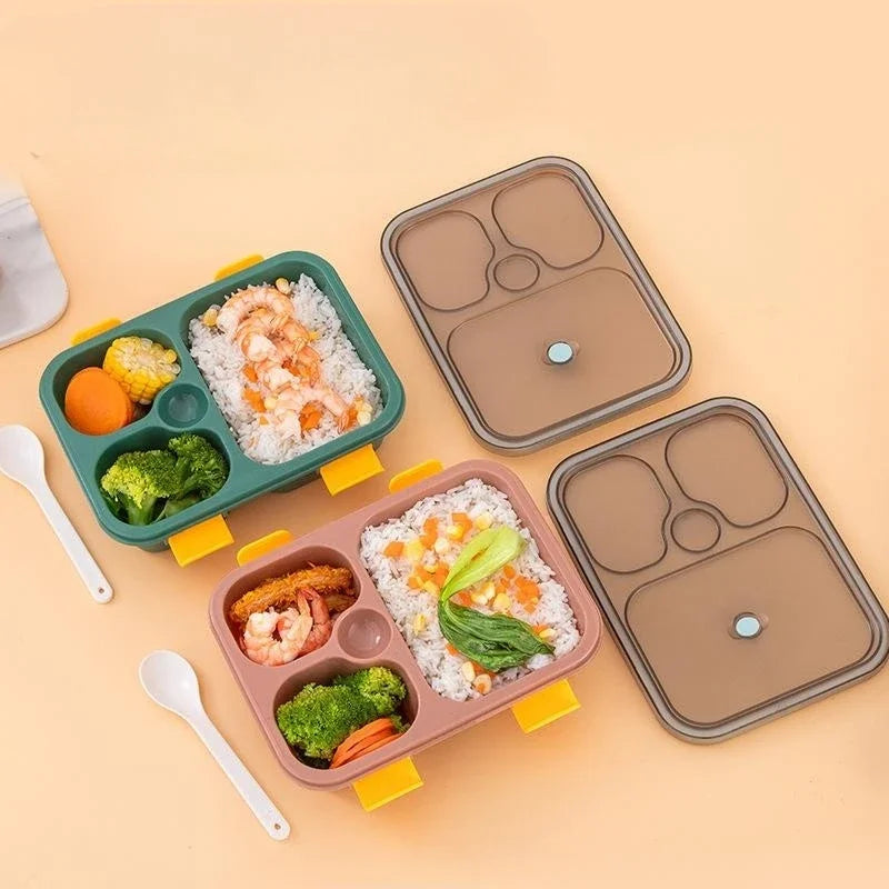 Axyaa 3-Grid Bento Box with Spoon | Microwaveable Lunch Container & Tableware