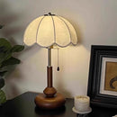 Axyaa Retro Petal Wooden Table Lamp with Fabric Shade for Bedside, Sofa, Study, Teahouse