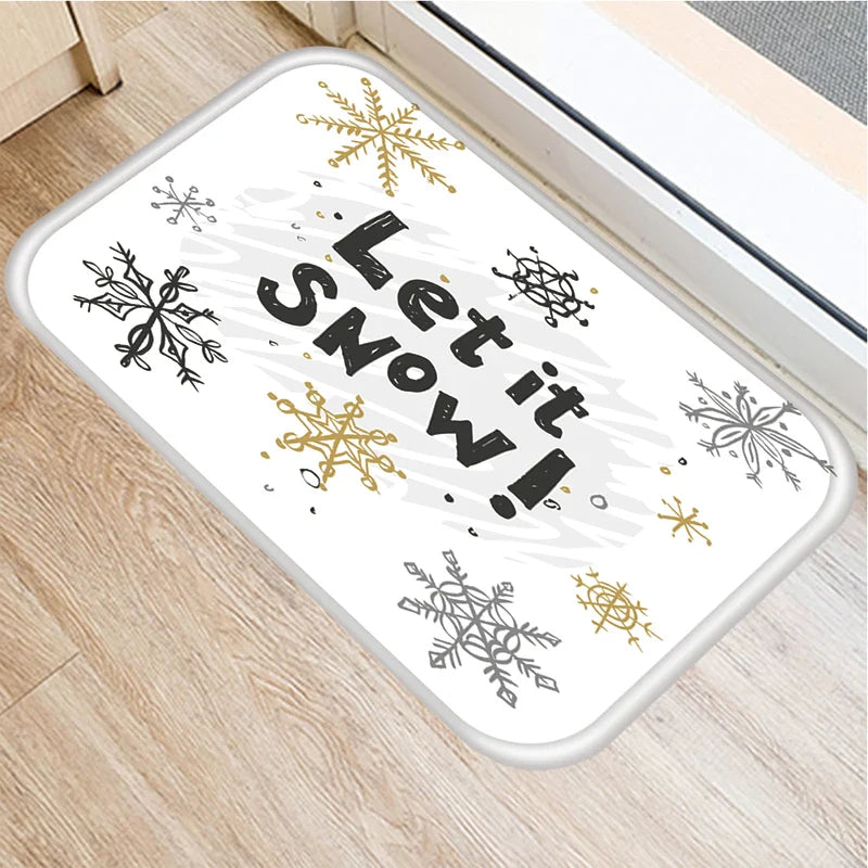 Axyaa Christmas Snow Deer Print Door Mat Non-Slip Floor Carpet - Home New Year Decoration