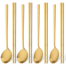 Axyaa Stainless Steel Matte Dinnerware Set 8Pcs Flatware Spoon Chopsticks
