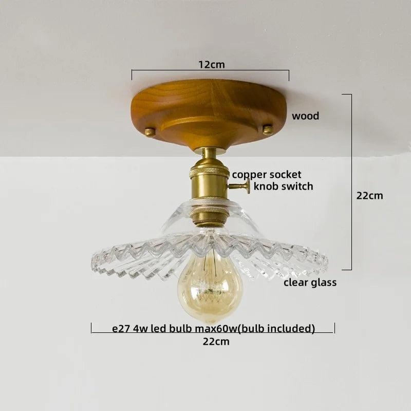 Axyaa Glass Wood LED Ceiling Lights Modern Plafondlamp for Living Room & Corridor