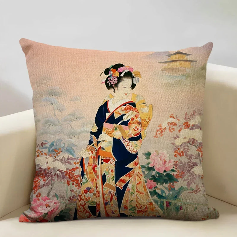 Axyaa Classic Japanese Lady Cushion Cover 45x45cm Home Decor Pillowcase