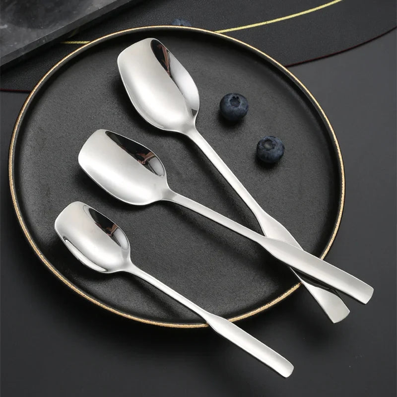 Axyaa Stainless Steel Long Handle Square Spoon Set for Dining and Desserts