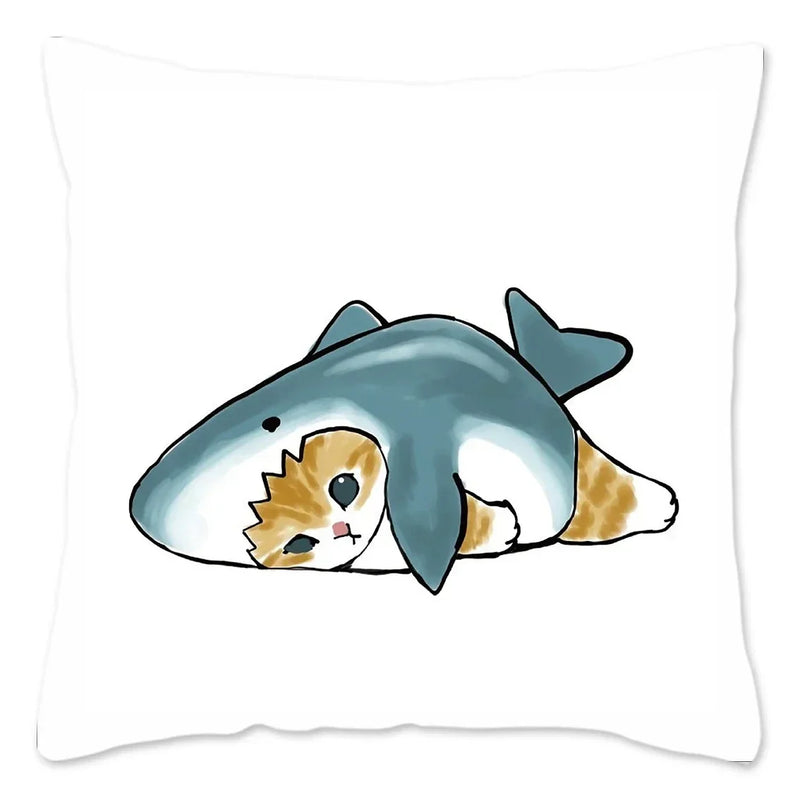 Axyaa Cat Shark Pillow Case: Kawaii Sofa Cushion Cover 45x45cm