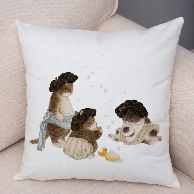 Axyaa Cartoon Cat Decorative Cushion Cover for Home, Sofa, Kids Room