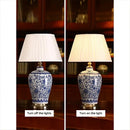 Axyaa Chinese Blue White Porcelain Table Lamp LED Dimming for Living Room