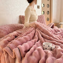 Axyaa Cozy Rabbit Fur Throw Blanket: Soft Plush Sofa Bed Autumn Winter Warm Blanket